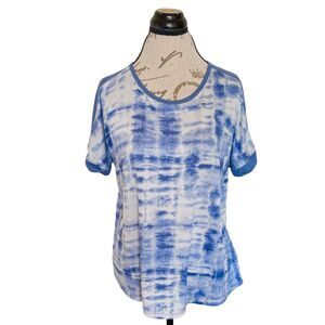 Lucky Brand Womens Knit Top Sz Large Tie Dye Short Sleeve Boho Hipster Hippie